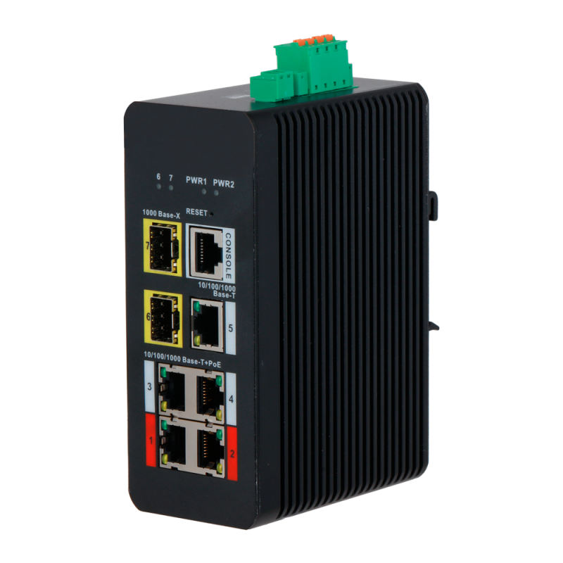 Switch PoE X-Security su Guida DIN - 4 porte PoE RJ45 + 1 porta 
