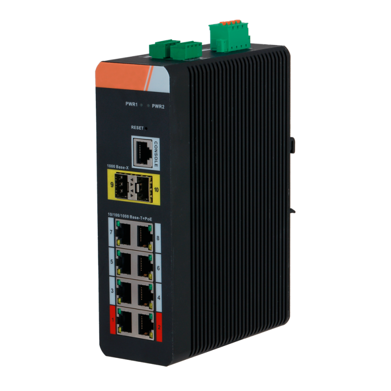 Switch PoE X-Security su Guida DIN - 8 porte PoE RJ45 + 2  porte
