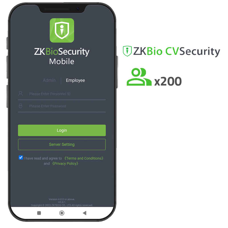 Licenza APP di ZKBio CVSecurity - Capacit? 200 utenti - Apertura