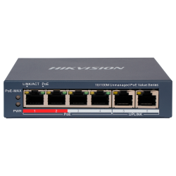 Interruttore da tavolo Hikvision - 4 Porte PoE + 2 porta Uplink 