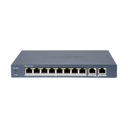 Switch PoE Hikvision - 8 puertos 10/100 Mbps + 2 Gigabit RJ45 - 