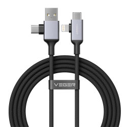 VEGER - Cavo USB 2.0 4 in 1 - USB-A / USB-C a USB-C / Lightning 